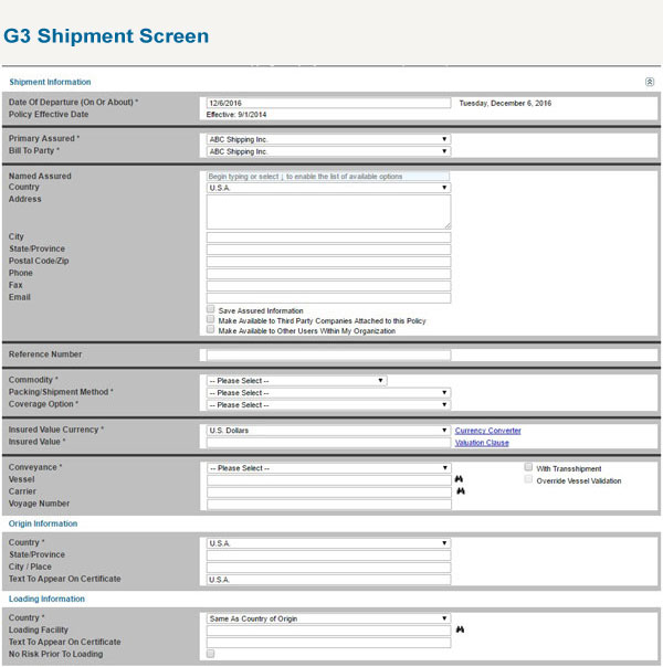 G3 Shipment Screen